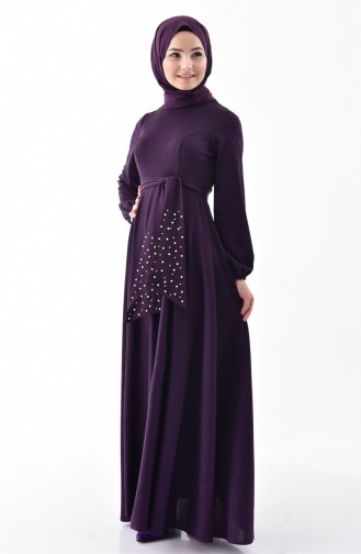 Silvery Belted Dress 0247-04 Purple 0247-04