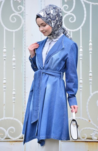 Belted Jeans Trench Coat 4491-01 Jeans Blue 4491-01