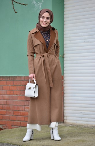 Suede Belted Trench Coat 50347-06 Milky Coffee 50347-06