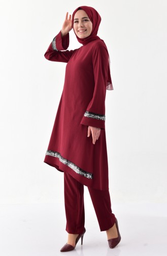Bislife Sequined Asymmetric Tunic 5436-01 Claret Red 5436-01