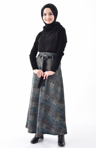 Belted Patterned Skirt 4207-03 Petrol 4207-03