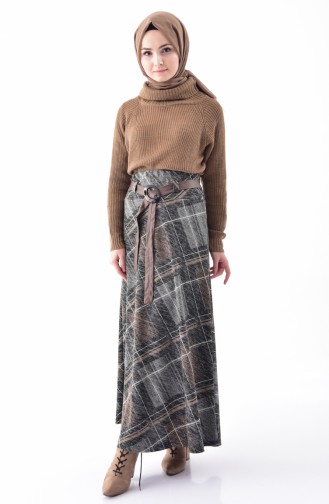 Belted Patterned Skirt 4207A-02 Black Mink 4207A-02