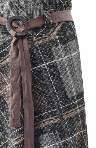 Belted Patterned Skirt 4207A-02 Black Mink 4207A-02