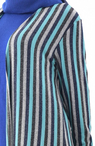 Striped Seasonal Cardigan 7761-03 Gray Turquoise 7761-03