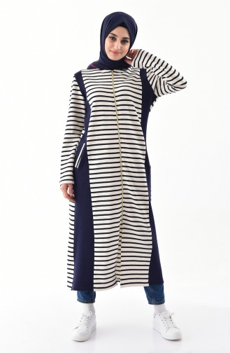 Natural Fabric Striped Cape 1106-01 Light Beige Navy Blue 1106-01