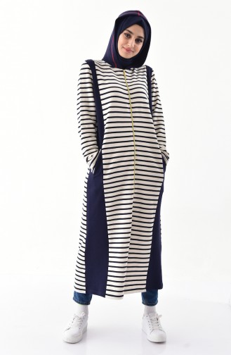 Natural Fabric Striped Cape 1106-01 Light Beige Navy Blue 1106-01