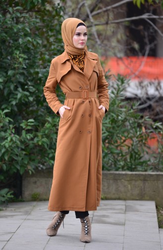 Kemerli Trençkot 5399-03 Tarçın Rengi