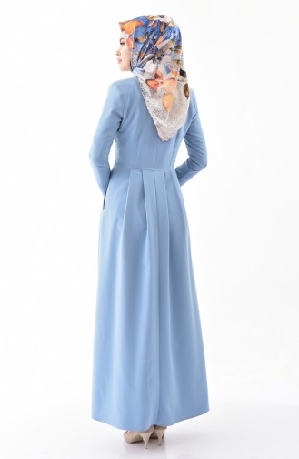 Double Breasted Collar Pleated Dress 7232-01 Baby Blue 7232-01