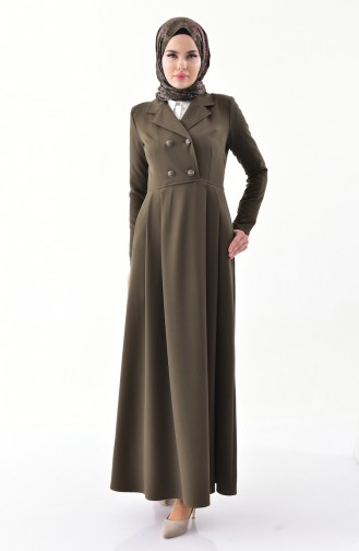 Double Breasted Collar Pleated Dress7232-06 Khaki 7232-06