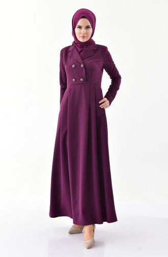 Double Breasted Collar Pleated Dress 7232-07 Plum 7232-07