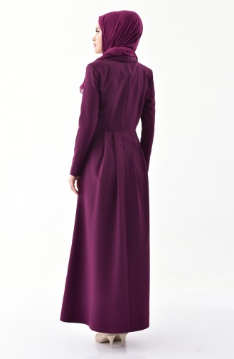Double Breasted Collar Pleated Dress 7232-07 Plum 7232-07