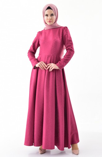 فستان مُطبع بتصميم طيات 7235-05 لون فوشيا 7235-05