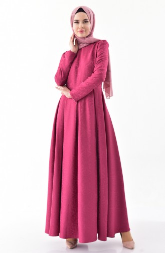 فستان مُطبع بتصميم طيات 7235-05 لون فوشيا 7235-05