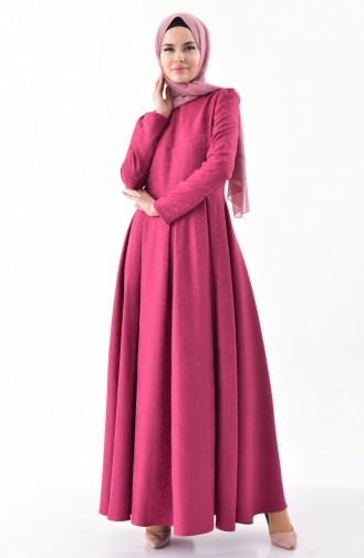 Pleated Jacquard Dress 7235-05 Fuchsia 7235-05