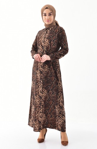 ريتا فستان مُطبع بجلد الزواحف بتصميم حزام للخصر 60723-01 لون بني 60723-01