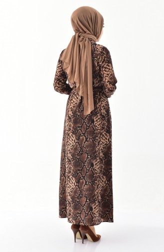 ريتا فستان مُطبع بجلد الزواحف بتصميم حزام للخصر 60723-01 لون بني 60723-01