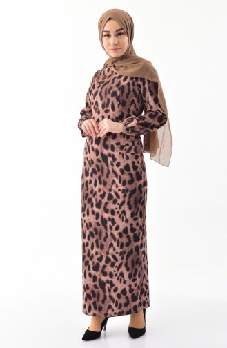 Leopar Desenli Cepli Elbise 60733-01 Vizon Siyah 60733-01