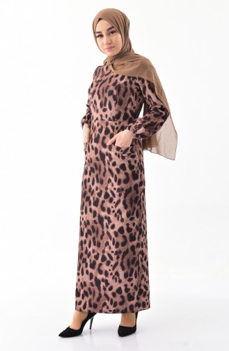 Leopar Desenli Cepli Elbise 60733-01 Vizon Siyah