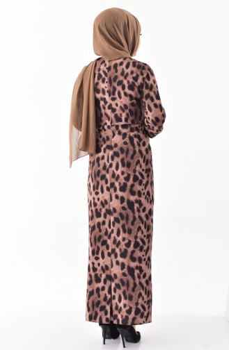 Leopar Desenli Cepli Elbise 60733-01 Vizon Siyah