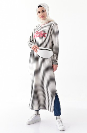 Striped Long Tunic 1101-01 Light Beige 1101-01