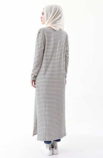 Striped Long Tunic 1101-01 Light Beige 1101-01