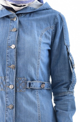 جاكيت جينز بتصميم موصول بقبعة 6035-01 لون أزرق جينز 6035-01