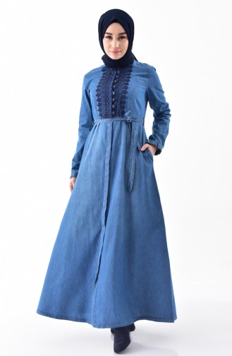 MISS VALLE Lace Detailed Jeans Abaya 8672-01 Jeans Blue 8672-01