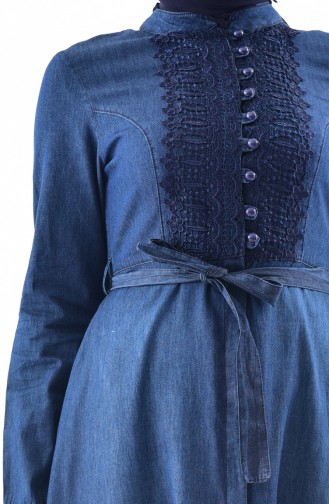 MISS VALLE Lace Detailed Jeans Abaya 8672-02 Navy Blue 8672-02