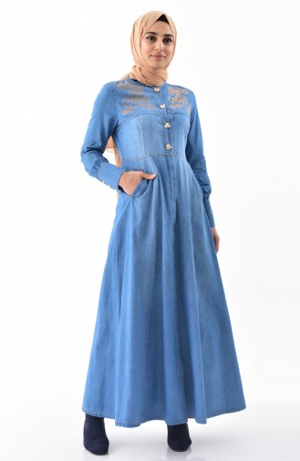 Abaya Jean Pierre Imprimée 8847-01 Bleu Jean 8847-01