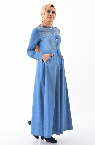 Abaya Jean Pierre Imprimée 8847-01 Bleu Jean 8847-01