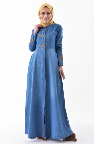 MISS VALLE Embroidered Jeans Abaya 8886-01 Jeans Blue 8886-01