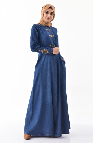 MISS VALLE Embroidered Jeans Abaya 8886-02 Navy Blue 8886-02