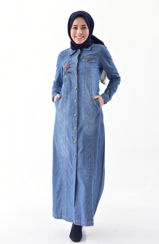 Embroidered Jeans Overcoat 9259-01 Jeans Blue 9259-01