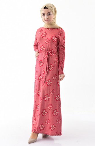 Simli Kuşaklı Elbise 9031-01 Kırmızı 9031-01