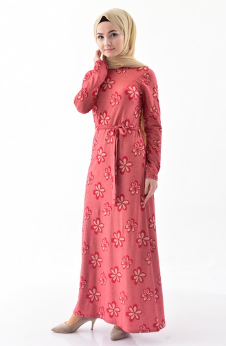 Simli Kuşaklı Elbise 9031-01 Kırmızı 9031-01