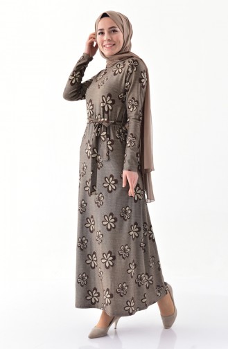 Dilber Silvery Belted Dress 9031-02 Brown 9031-02