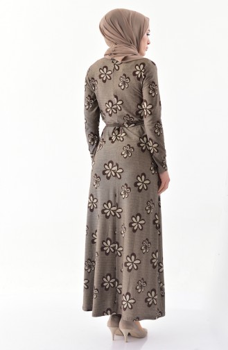 دلبر فستان بتصميم حزام للخصر وتفاصيل لامعة 9031-02 لون بني 9031-02