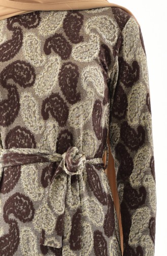 دلبر فستان بتصميم مُطبع وحزام للخصر 9033-01 لون بني 9033-01