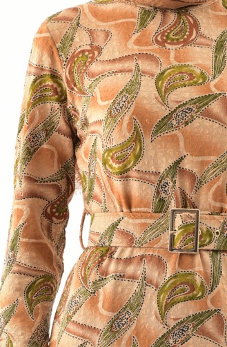 دلبر  فستان بتصميم حزام للخصر 9037-01 لون أصفر داكن واخضر 9037-01