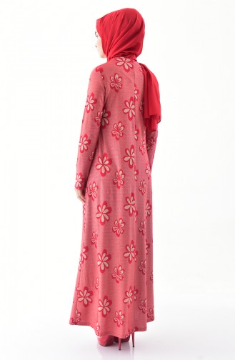 Çicekli A Pile Elbise 9041-01 Kırmızı