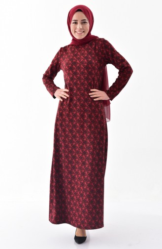 Çicek Desenli Elbise 9043-01 Bordo