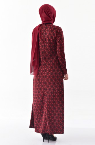 Çicek Desenli Elbise 9043-01 Bordo