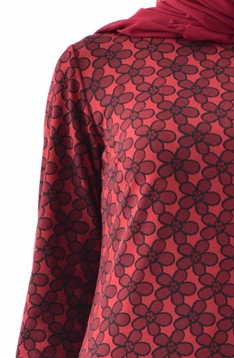Çicek Desenli Elbise 9043-01 Bordo