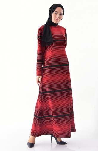 دلبر فستان بتصميم مُخطط 9044-01 لون احمر 9044-01