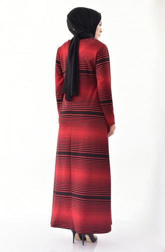 Çizgili Elbise 9044-01 Kırmızı