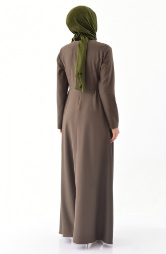 فستان مزين بقلادة 4517-06 لون اخضر كاكي 4517-06