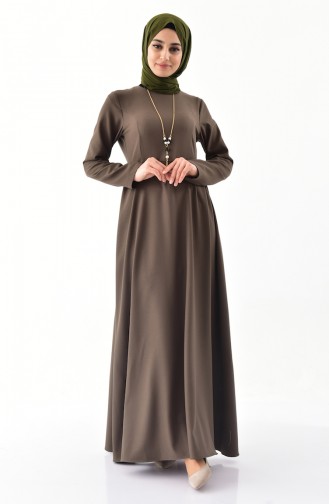 فستان مزين بقلادة 4517-06 لون اخضر كاكي 4517-06