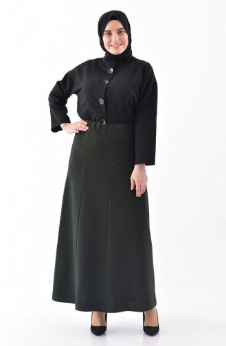 Large Size Stone Printed Skirt 1042-02 dark Khaki 1042-02