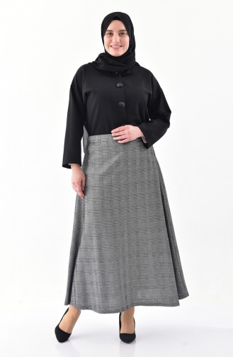 Plus size Plaid Patterned Flared Skirt 2044-01 Gray 2044-01