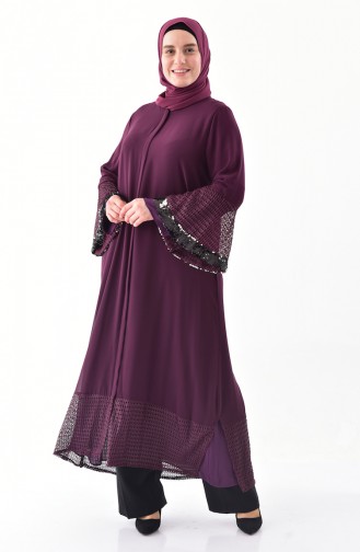 Plus Size Sequined Abaya 1059-03 Damson 1059-03